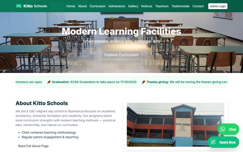 Kitto Schools website designed by ByKabiro Labs