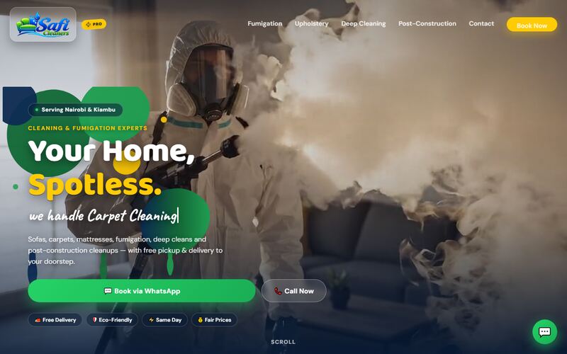 Safi Cleaners website designed by ByKabiro Labs
